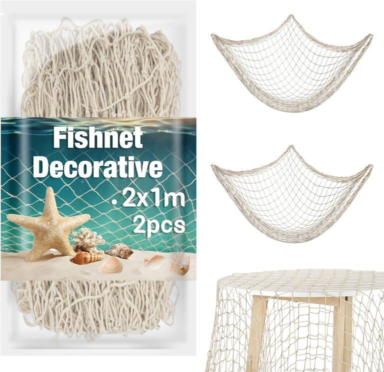 Sukh 2PCS Fish Net Decorative – Fish Net Decorations Decorative Netting Nautical Fishnet Table Runner Nets Netting Fishnet Ocean Party Rope Decoration